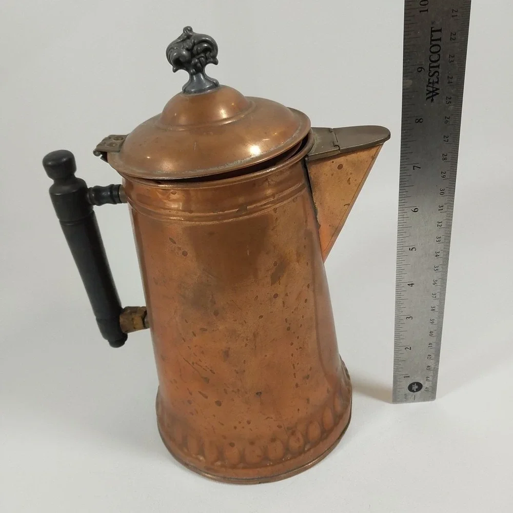 Antique Vintage Wood‎ Handle Copper Coffee Pot